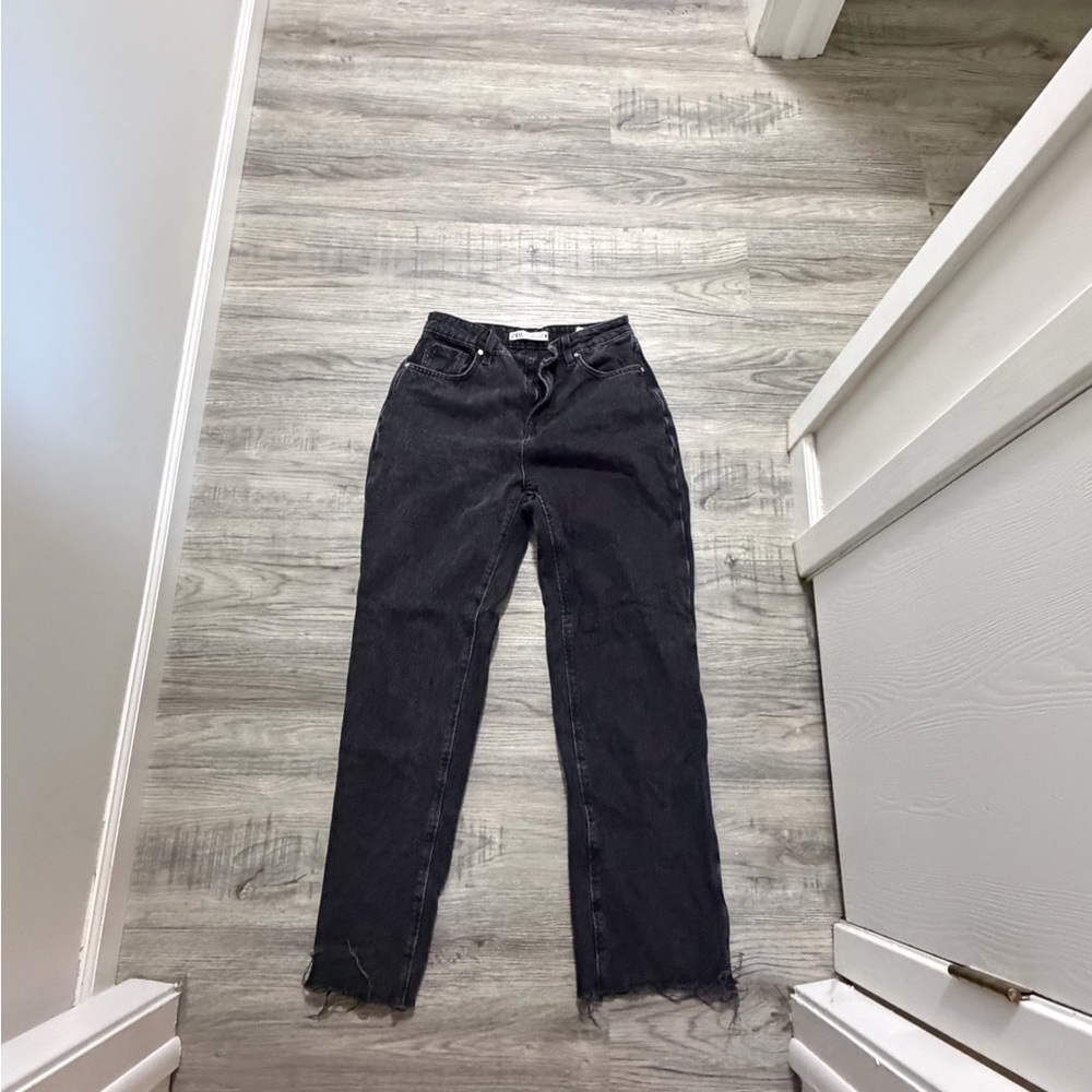 Zara Washed Black Straight-Leg Jeans